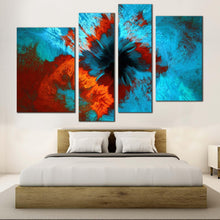 Load image into Gallery viewer, abstract fractal canvas print blue abstract underwater multiple canvas brown artistic abstract 4 piece canvas wall art in bedroom
