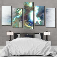 Load image into Gallery viewer, abstract fractal canvas print blue modern abstract canvas set green white elegant abstract fractals 5 piece canvas wall art For Your Bedroom
