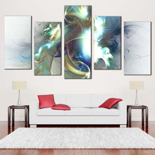 Load image into Gallery viewer, abstract fractal canvas print blue modern abstract canvas set green white elegant abstract fractals 5 piece canvas wall art In Living Room
