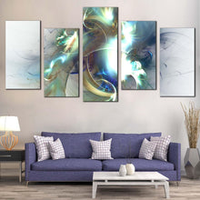 Load image into Gallery viewer, abstract fractal canvas print blue modern abstract canvas set green white elegant abstract fractals 5 piece canvas wall art For Living Room
