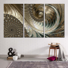 Load image into Gallery viewer, abstract fractal canvas print brown elegant abstract 3 piece canvas wall art yellow abstract never ending pattern triptych canvas set
