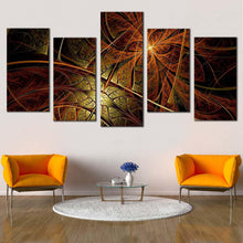 Load image into Gallery viewer, abstract fractal canvas print brown yellow abstract design 5 piece canvas wall art digital abstract art canvas set In Living Room
