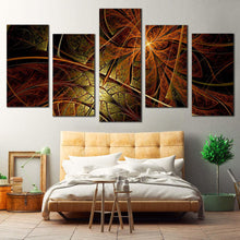 Load image into Gallery viewer, abstract fractal canvas print brown yellow abstract design 5 piece canvas wall art digital abstract art canvas set For Bedroom
