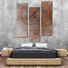 Load image into Gallery viewer, abstract  fractal  canvas  print  grey  modern  elegant  abstract  3  piece  canvas  wall  art  yellow  circle  abstract  shapes  canvas  set In Bedroom
