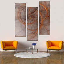 Load image into Gallery viewer, abstract  fractal  canvas  print  grey  modern  elegant  abstract  3  piece  canvas  wall  art  yellow  circle  abstract  shapes  canvas  set In Living Room
