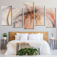 Load image into Gallery viewer, abstract fractal canvas print white elegant abstract 5 piece canvas wall art orange modern abstract canvas set In Bedroom
