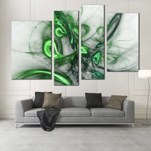 Load image into Gallery viewer, abstract fractal canvas print white green bright abstract patterns 4 piece canvas wall art modern abstract canvas set in living room
