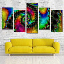 Load image into Gallery viewer, abstract fractal canvas wall art abstract colorful swirl shapes 5 piece canvas print modern abstract multi canvas artwork In Living Room
