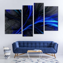 Load image into Gallery viewer, abstract fractal canvas wall art abstract digital artwork canvas set blue black 3d abstract 4 piece canvas print in living room
