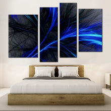 Load image into Gallery viewer, abstract fractal canvas wall art abstract digital artwork canvas set blue black 3d abstract 4 piece canvas print for bedroom
