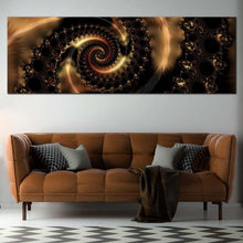 Load image into Gallery viewer, abstract  fractal  canvas  wall  art  black  abstract  infinity  swirl  panoramic  canvas  artwork  brown  abstract  art  print In Living Room
