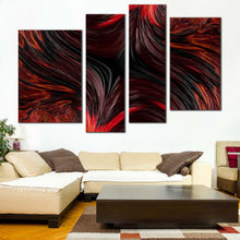 Load image into Gallery viewer, abstract fractal canvas wall art black abstract patterns 4 piece canvas print red abstract energy design multi canvas artwork in living room
