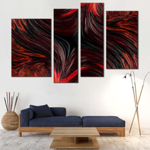 Load image into Gallery viewer, abstract fractal canvas wall art black abstract patterns 4 piece canvas print red abstract energy design multi canvas artwork for living room
