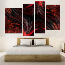 Load image into Gallery viewer, abstract fractal canvas wall art black abstract patterns 4 piece canvas print red abstract energy design multi canvas artwork
