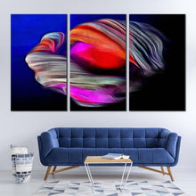 Load image into Gallery viewer, abstract fractal canvas wall art blue abstract element triptych canvas set red abstract grunge 3 piece canvas print In Living Room
