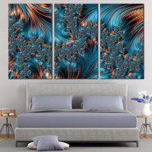 Load image into Gallery viewer, abstract fractal canvas wall art blue abstract fantasy art print brown elegant abstract fractal 3 piece canvas set For Bedroom
