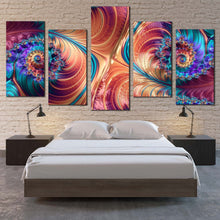 Load image into Gallery viewer, abstract fractal canvas wall art blue abstract graphic illustration 5 piece canvas set orange abstract elegant pattern canvas print For Bedroom
