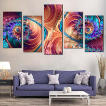 Load image into Gallery viewer, abstract fractal canvas wall art blue abstract graphic illustration 5 piece canvas set orange abstract elegant pattern canvas print In Living Room
