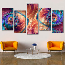 Load image into Gallery viewer, abstract fractal canvas wall art blue abstract graphic illustration 5 piece canvas set orange abstract elegant pattern canvas print For Living Room
