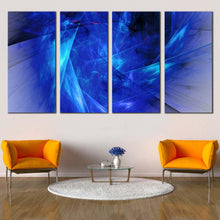 Load image into Gallery viewer, abstract fractal canvas wall art blue black elegant abstract fractal 4 piece canvas print black bright abstract fractal multiple canvas In Living room
