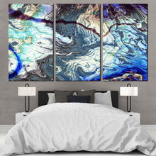 Load image into Gallery viewer, abstract fractal canvas wall art blue gray abstract marble texture 3 piece canvas print modern abstract element triptych multiple canvas For Bedroom
