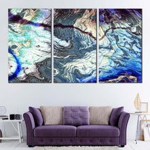 Load image into Gallery viewer, abstract fractal canvas wall art blue gray abstract marble texture 3 piece canvas print modern abstract element triptych multiple canvas For Living Room
