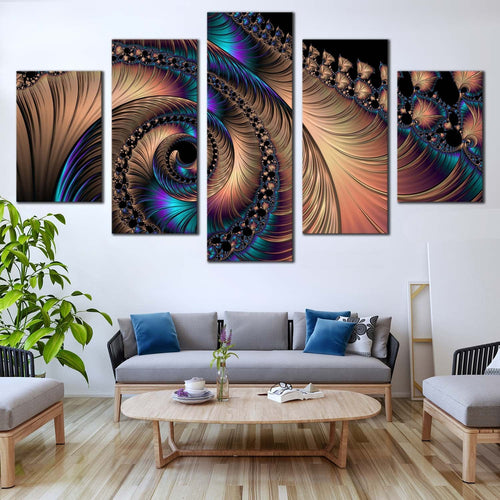 abstract fractal canvas wall art colorful abstract patterns 5 piece canvas print abstract swirl canvas set For Living room