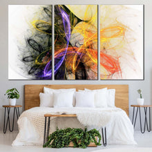 Load image into Gallery viewer, abstract fractal canvas wall art colorful bright abstract 3 piece canvas print abstract graphic lines triptych multiple canvas In Bedroom
