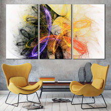 Load image into Gallery viewer, abstract fractal canvas wall art colorful bright abstract 3 piece canvas print abstract graphic lines triptych multiple canvas In Living Room
