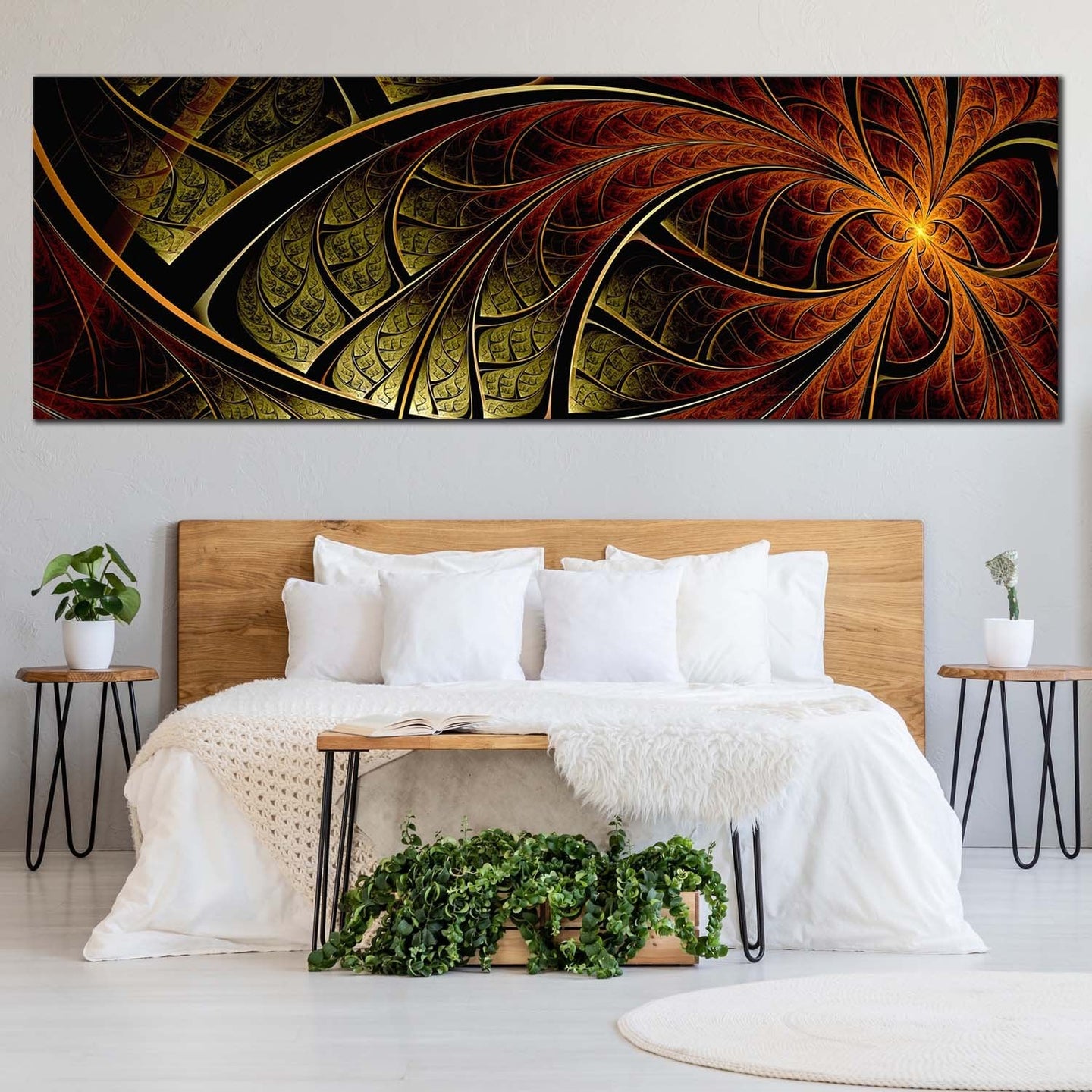 abstract  fractal  canvas  wall  art  green  abstract  design  pattern  1  piece  canvas  artwork  brown  abstract  elegant  digital  print In Bedroom