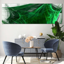 Load image into Gallery viewer, abstract  fractal  canvas  wall  art  green  abstract  digital  artwork  panoramic  canvas  print  black  elegant  abstract  fractal  canvas  artwork In Living Room
