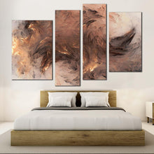 Load image into Gallery viewer, abstract fractal canvas wall art grey 3d abstract 4 piece canvas print yellow modern abstract multi canvas artwork
