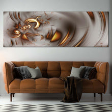 Load image into Gallery viewer, abstract  fractal  canvas  wall  art  grey  elegant  abstract  panoramic  canvas  brown  abstract  graphic  fractal  illustration  wide  canvas In Living Room
