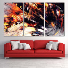 Load image into Gallery viewer, abstract  fractal  canvas  wall  art  orange  abstract  rendering  3  piece  canvas  black  abstract  digital  painting  canvas  print In Living Room
