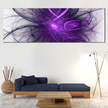 Load image into Gallery viewer, abstract  fractal  canvas  wall  art  purple  abstract  chaos  canvas  artwork  blue  abstract  energy  panoramic  canvas  print In Living Room
