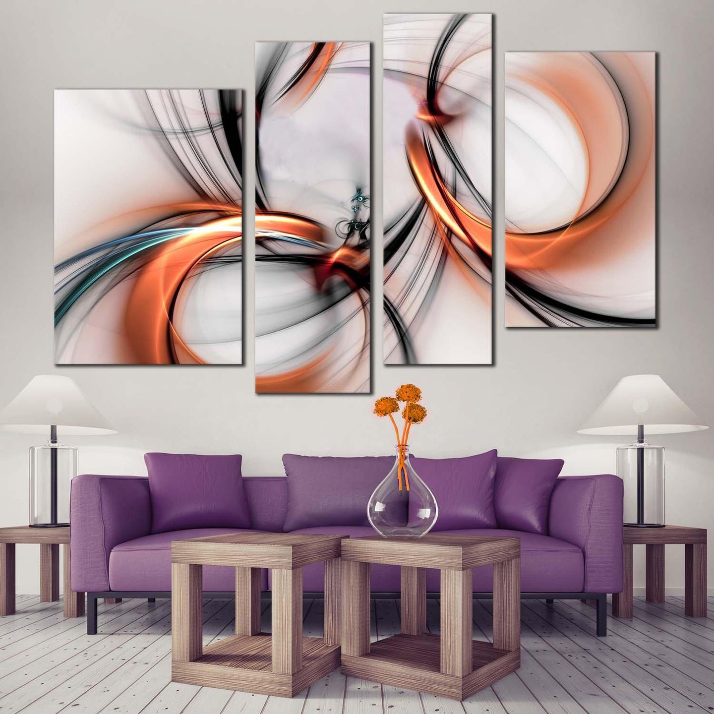 abstract fractal canvas wall art white abstract 4 piece multiple canvas orange 3d abstract canvas print