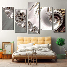 Load image into Gallery viewer, abstract fractal canvas wall art white abstract elegant swirl 5 piece canvas print grey digital abstract art multiple canvas For Bedroom
