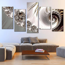 Load image into Gallery viewer, abstract fractal canvas wall art white abstract elegant swirl 5 piece canvas print grey digital abstract art multiple canvas In Living Room
