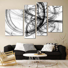 Load image into Gallery viewer, abstract fractal canvas wall art white artistic abstract 4 piece canvas set black abstract energy canvas print for living room
