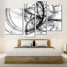 Load image into Gallery viewer, abstract fractal canvas wall art white artistic abstract 4 piece canvas set black abstract energy canvas print
