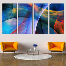 Load image into Gallery viewer, abstract fractal canvas wall art yellow abstract fractal art print blue deep 3d abstract 4 piece multi canvas For Living Room&#39;
