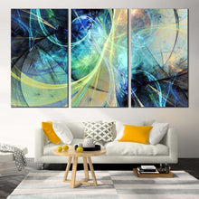 Load image into Gallery viewer, abstract fractal canvas wall art yellow blue 3d abstract art print abstract fractal electricity 3 piece canvas print For Living Room
