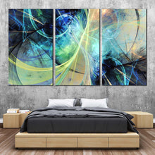 Load image into Gallery viewer, abstract fractal canvas wall art yellow blue 3d abstract art print abstract fractal electricity 3 piece canvas print For Bedroom
