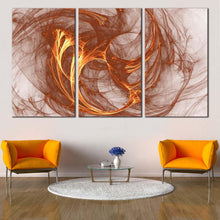 Load image into Gallery viewer, abstract fractal canvas wall art yellow brown modern abstract multi canvas artwork white elegant abstract 3 piece canvas print For Living Room
