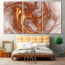 Load image into Gallery viewer, abstract fractal canvas wall art yellow brown modern abstract multi canvas artwork white elegant abstract 3 piece canvas print In Bedroom
