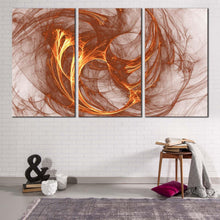 Load image into Gallery viewer, abstract fractal canvas wall art yellow brown modern abstract multi canvas artwork white elegant abstract 3 piece canvas print
