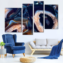 Load image into Gallery viewer, abstract  gemstone  canvas  wall  art  blue  agate  stone  4  piece  canvas  print  white  abstract  jewelry  stone  multi  canvas  artwork For Living Room
