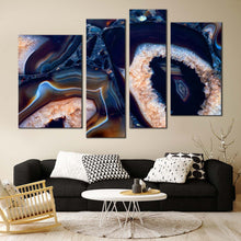 Load image into Gallery viewer, abstract  gemstone  canvas  wall  art  blue  agate  stone  4  piece  canvas  print  white  abstract  jewelry  stone  multi  canvas  artwork In Living Room
