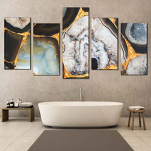 Load image into Gallery viewer, abstract gemstone canvas wall art colorful abstract stone 5 piece multiple canvas abstract agate stone close up canvas print In Bathroom
