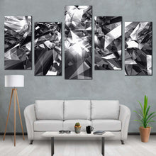 Load image into Gallery viewer, abstract geometric canvas print grey crystals graphic 5 piece canvas wall art black and white abstract diamond multiple canvas For Living Room
